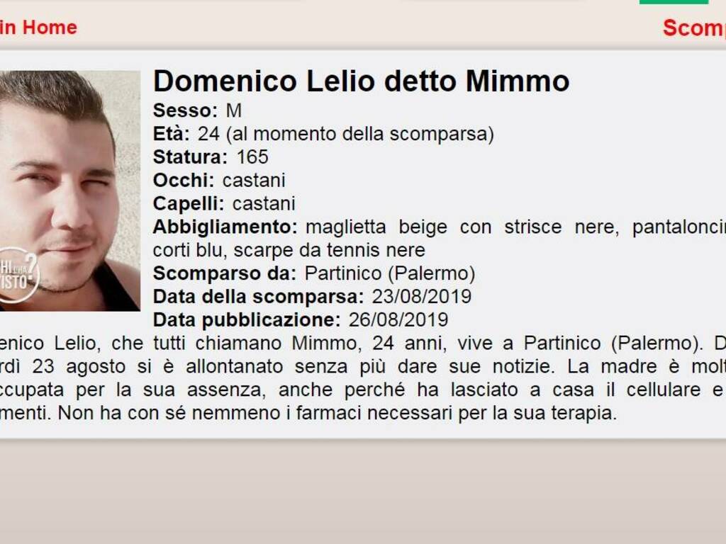 Domenico Mimmo Lelio scomparso