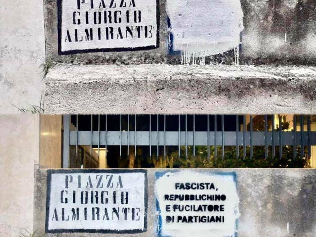 Castellammare scritta offensiva in piazza ad Almirante vandalismo (2)