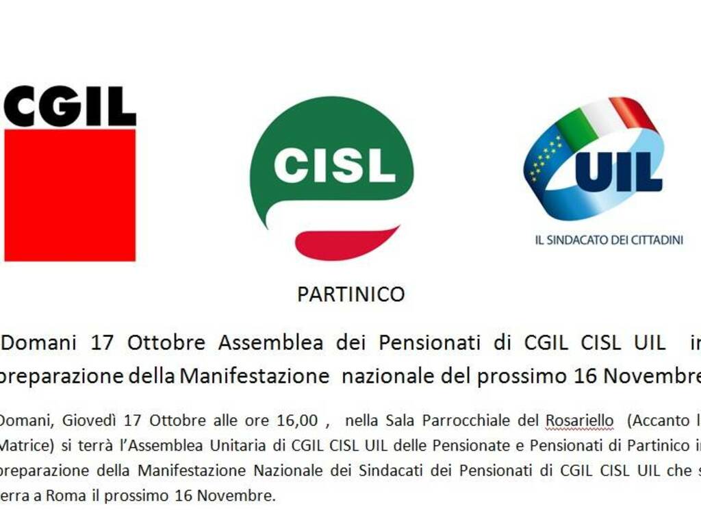 Partinico assemblea pensionati per manifestazione Roma 16 novembre
