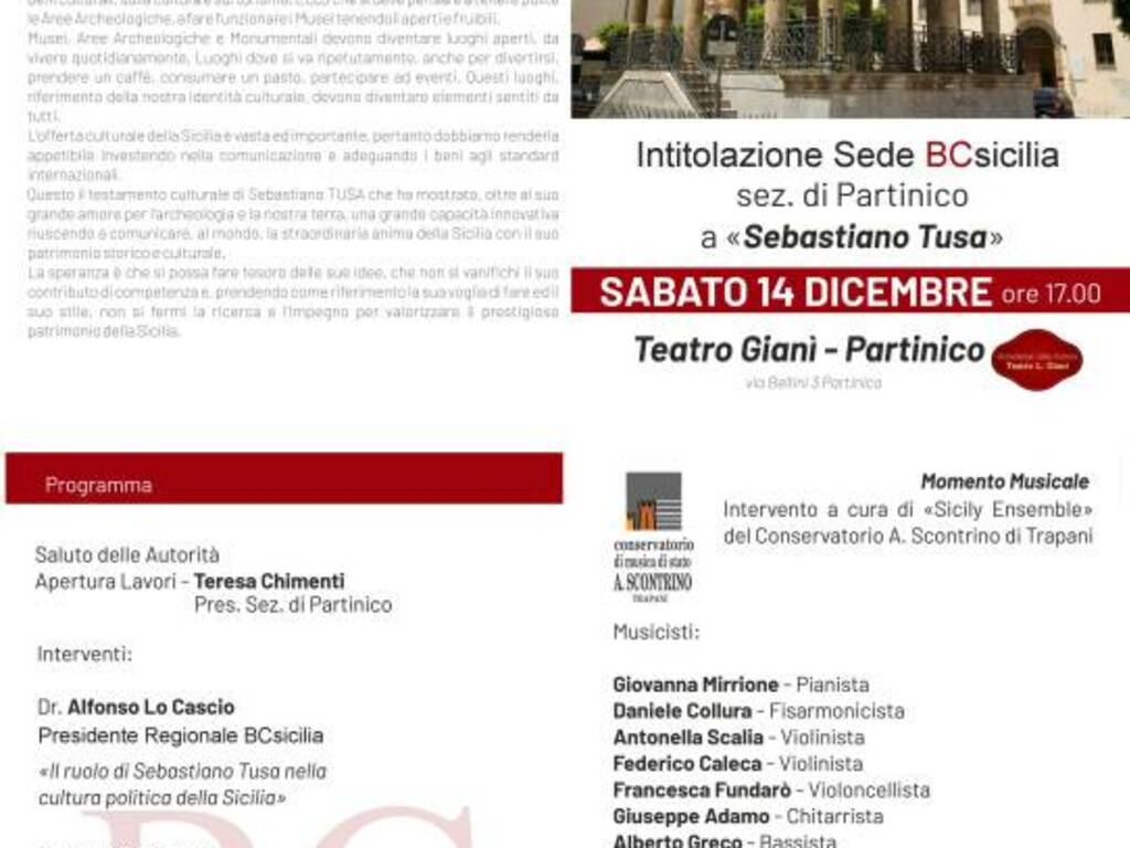 Partinico. Intitolazione Sede BCsicilia a Sebastiano Tusa