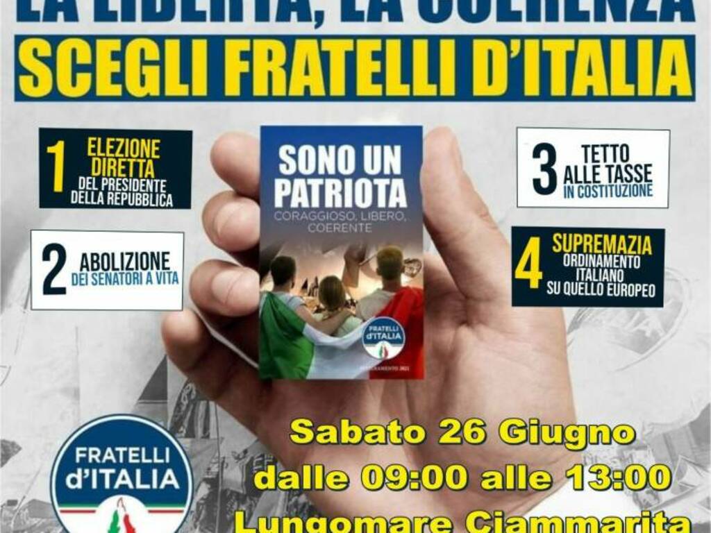 Trappeto locandina fratelli d'italia raccolta firme 26-6-2019