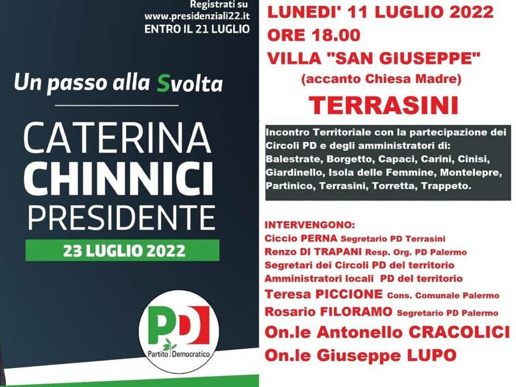 Terrasini locandina candidata primarie Pd regionali Caterina Chinnici 11-7-2022