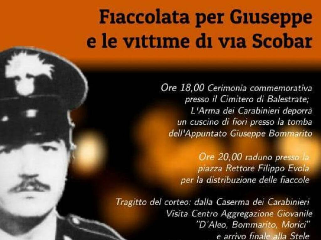 Quest’anno una fiaccolata per ricordare il 40° anniversario dell’uccisione per mano mafiosa dell’appuntato Giuseppe Bommarito
