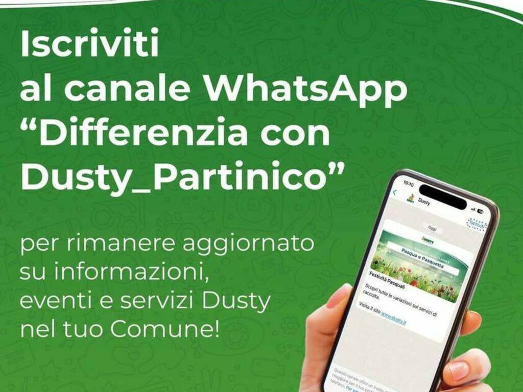 Istituito un canale whatsapp con tutte le informazioni ufficiali della Dusty sui servizi collegati alla raccolta rifiuti a Partinico  